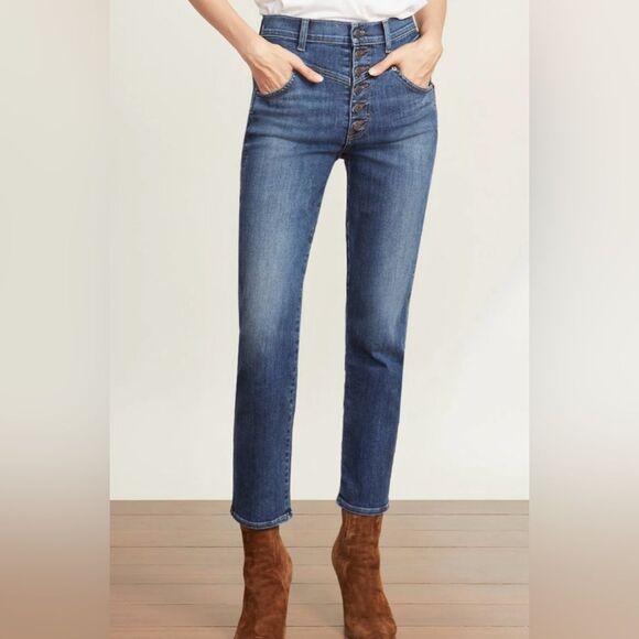 Veronica Beard Ryleigh Slim Straight High Rise Jean in Laguna Wash - Picture 1 of 11